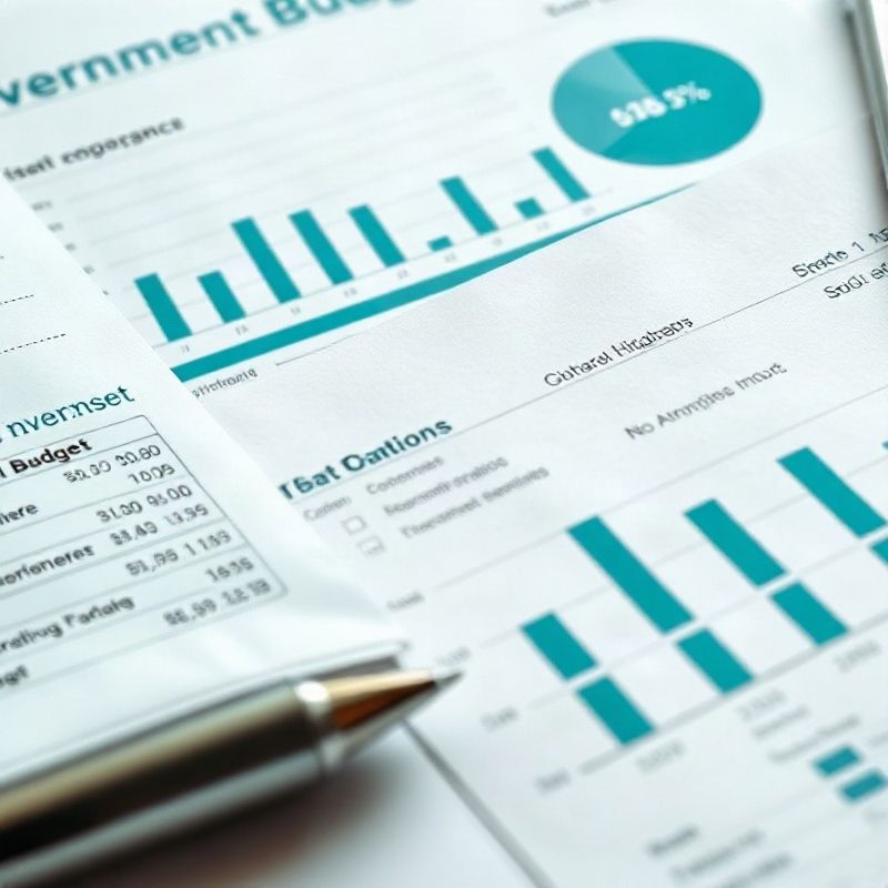 Documentos del presupuesto nacional y gráficos fiscales en primer plano